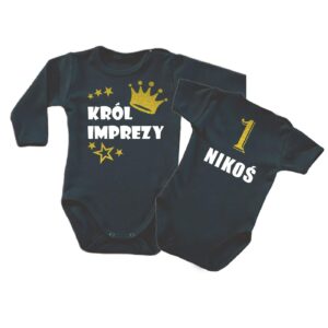 Body KRÓL IMPREZY z imieniem dziecka CZARNE