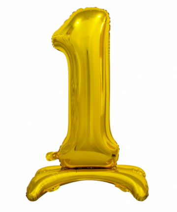 Balon na roczek 1 jedynka - foliowy Cyfra stojąca 1, złota, 74 cm