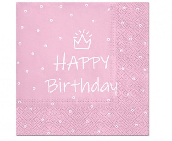serwerki-papierowe-na-roczek Serwetki papierowe na ROCZEK z napisem Happy Birthday, jasny róż