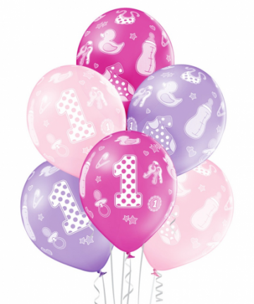 Balony na roczek - zestaw dla dziewczynki 6 szt
