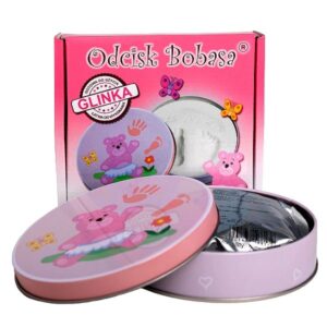 ODCISK BOBASA prezent niemowlę pamiątka CHRZEST ROCZEK różowy