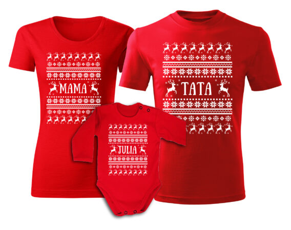 Komplet koszulek Świątecznych MAMA TATA DZIECKO sweterki